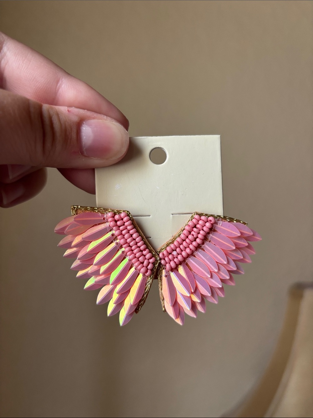 Pink Beaded Wing Statement Earrings